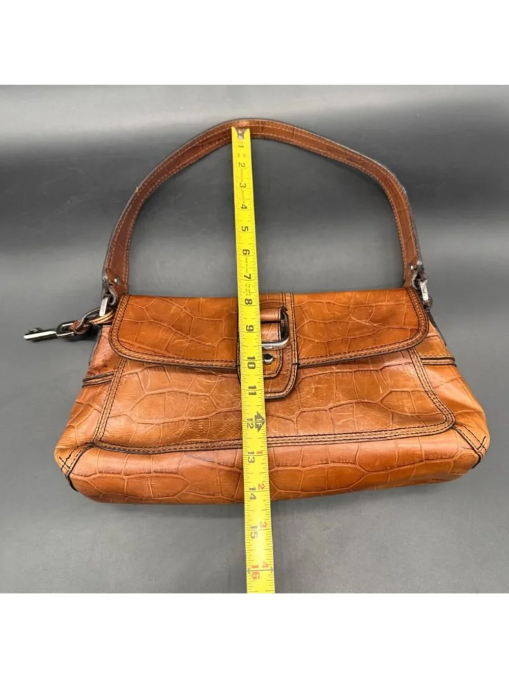 Fossil Croc Embossed Leather Purse Shoulder Bag Buckle Accent Brown Y2K READ